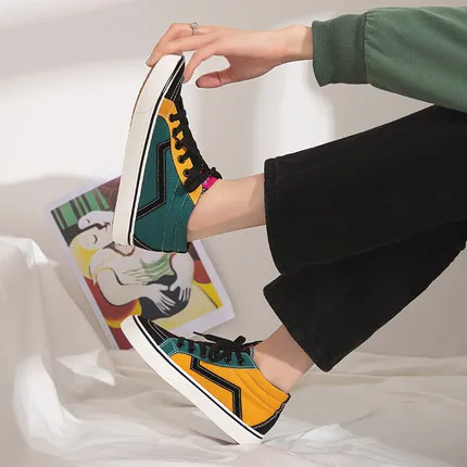 Розовые высокие холщовые туфли для женщин новинка весны 2020 дикая Модная японская