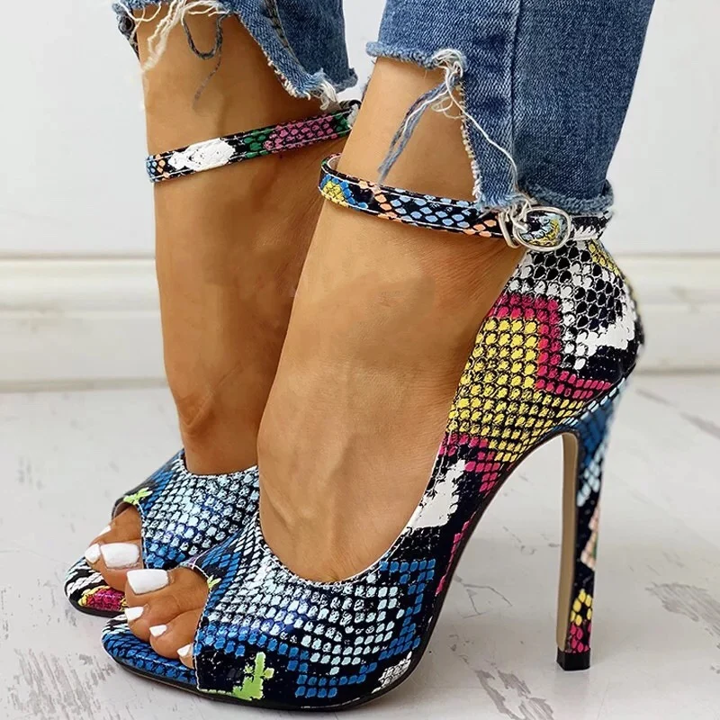 

Summer Women Sandals Ladies Serpentine High Heels Peep Toe Pumps Strap Buckle Platform Stiletto Party Office Wedding Shoes