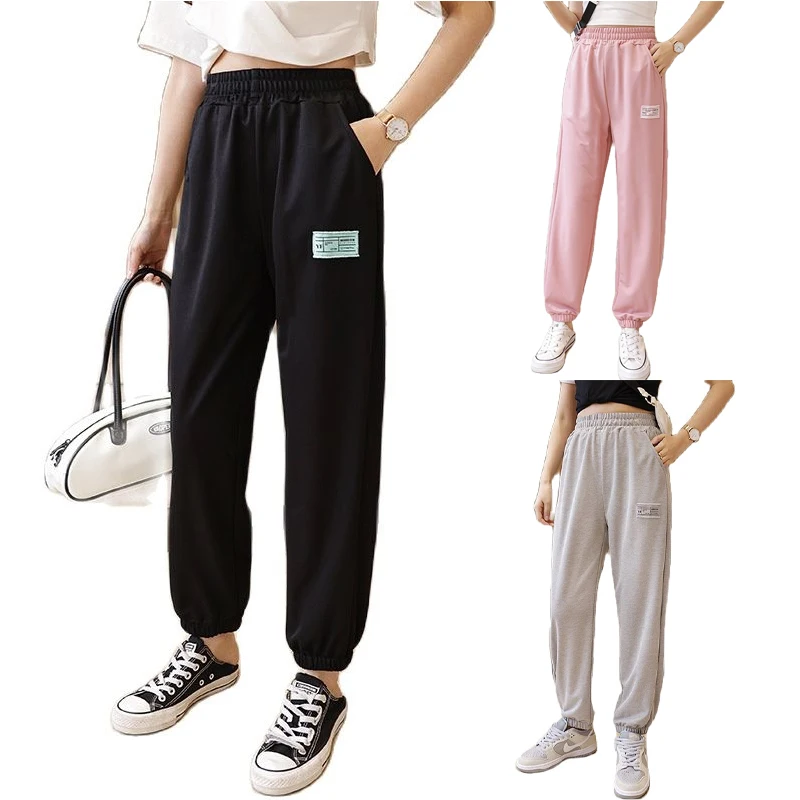 

Черные спортивные штаны с высокой талией, свободные брюки, серая повседневная одежда для бега, розовые спортивные брюки для бега