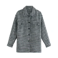 summer new women small fragrance wild loose lapel long sleeved single breasted female houndstooth jacket