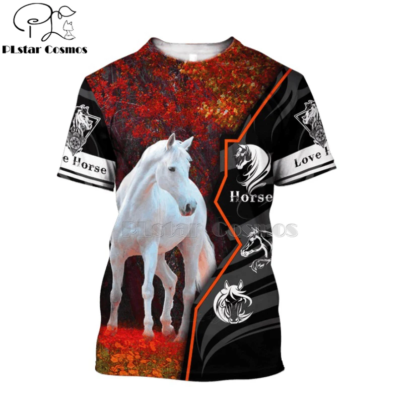 PLstar Cosmos Новинка 3d принт лошадь гонки Ограниченная серия футболки Летние забавные