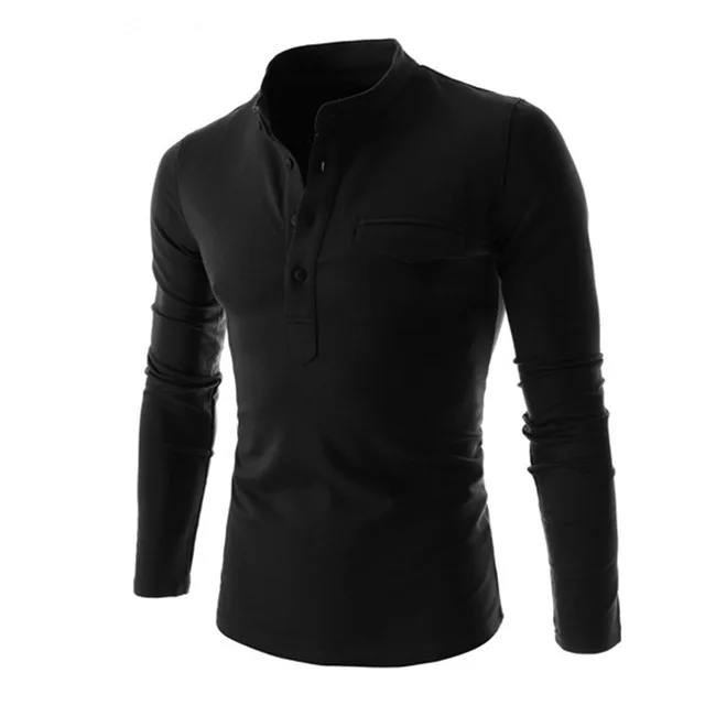 

Men's casual long-sleeved T-shirt solid color lapel collar hem slim bottoming shirt