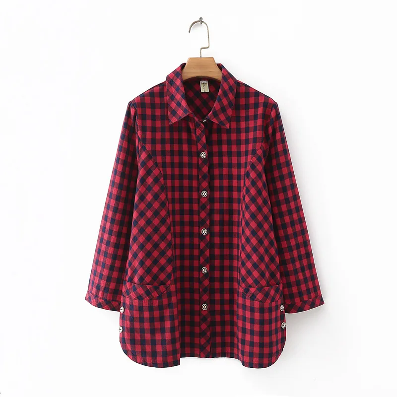 

Plus Size XL-5XL Women's Long Sleeve Plaid Blouse A-line Oversized Tops