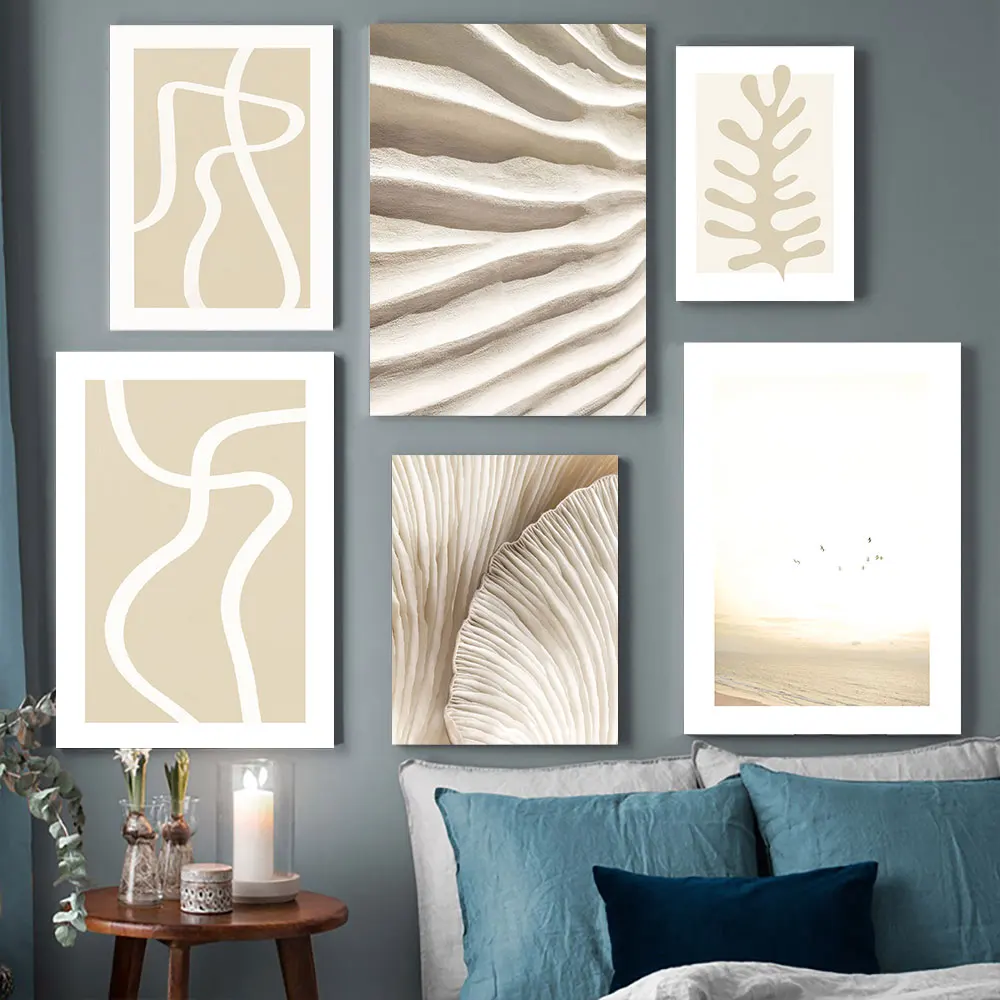 

Beige Abstract Poster Desert and Plant Wall Art Canvas Paintings Bohemian Nature Landscape Print Living Room Decoration