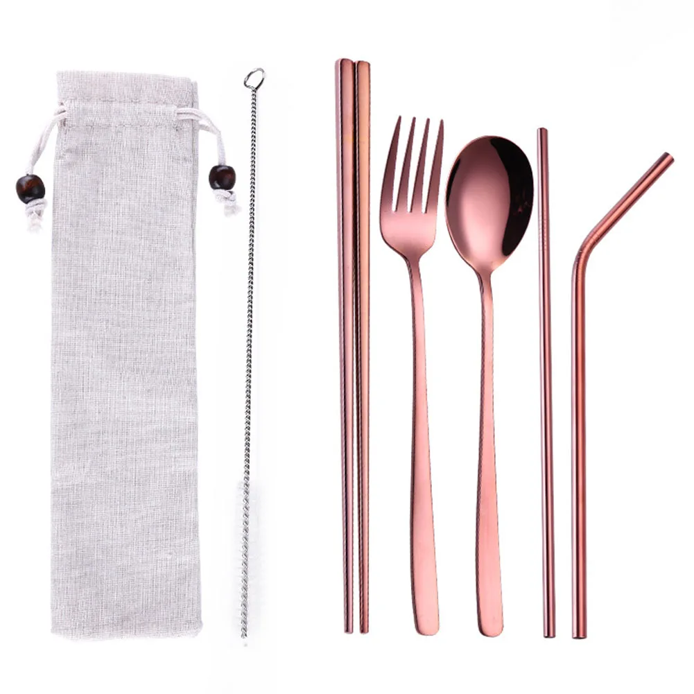 5 Pcs/set Chopsticks Kitchen Dinnerware Travel Fork Spoon Home Flatware Set Stainless Steel Utensils Camping Tableware Picnic | Дом и сад