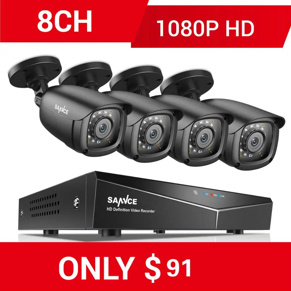 SANNCE RU 8CH 1080P 5в1 домашняя система видеонаблюдения с 1080N DVR 4 шт 1080P умная ИК уличная камера для наружного видеонаблюдения