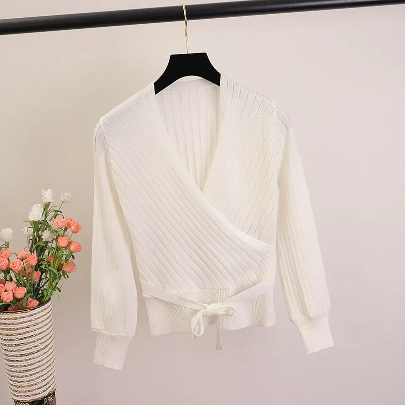 Neploe V-Neck Sexy Solid Sashes Women Sweater Knitted Casual Slim Office Lady Pullover 2020 Auttum Winter New Sueter Mujer 69212 | Женская