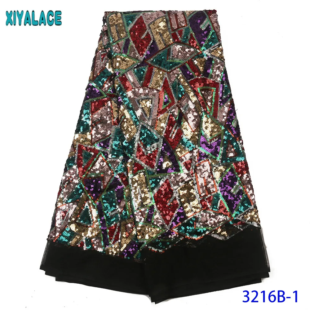 2020 African Sequins Fabric French Net Laces Fabric Colorful Nigerian Tulle Laces with Sequence for Women Dresses KS3216B