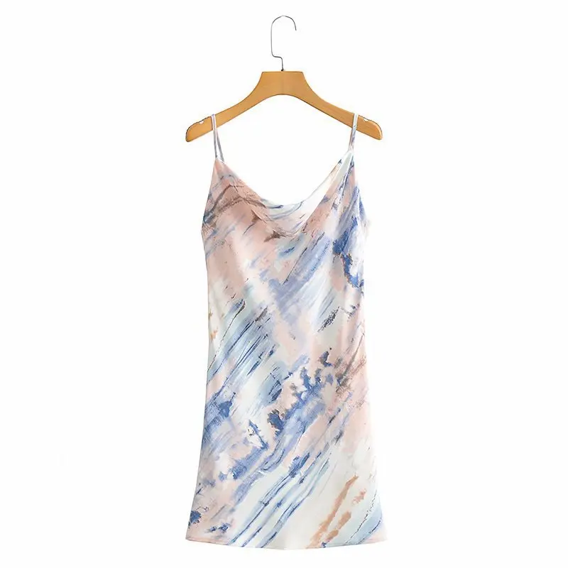 

Europe and America2021Summer new two-color printing slip dress Backless sexy skirt