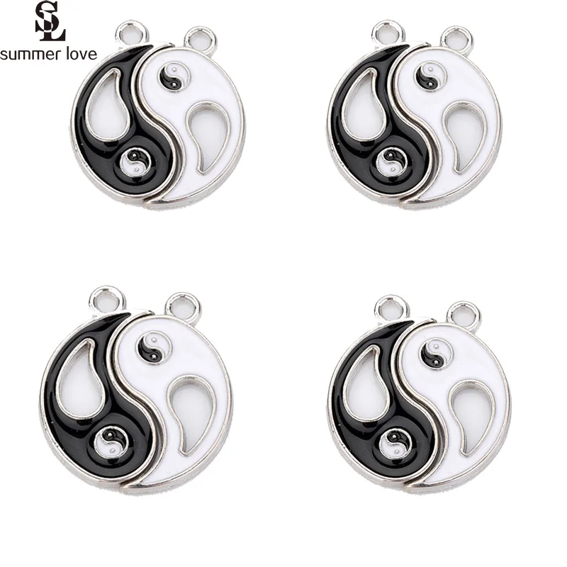 10 компл./лот черно-белые эмалевые Подвески Инь Янь Тай Чи Плавающие для пары
