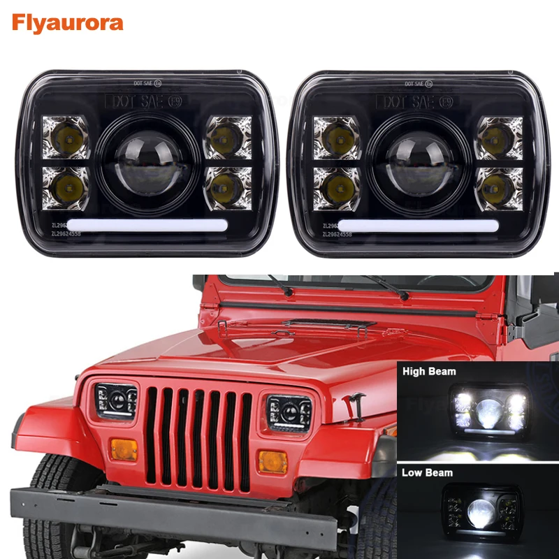 7x6 &quot5X7&quot Водонепроницаемый светодиодный проектор фары Hi Lo луч DRL Для Jeep Cherokee XJ 1984