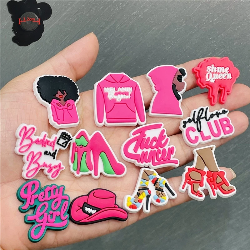 

Mix 50PCS PVC Pink Fridge Magnetic Sticker Pretty Girl Selflove Club Queen Melanin Heels Hat Refrigerator Magnet Souvenir Gift