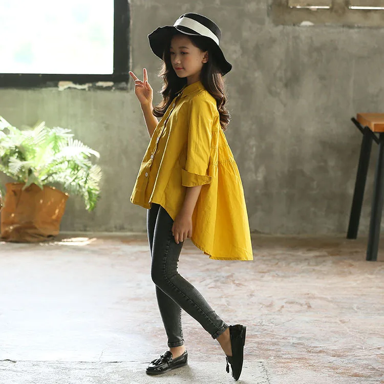 

Autumn new girl Korean version of the shirt in the big boy swallowtail loose student shirt children female baby shirt