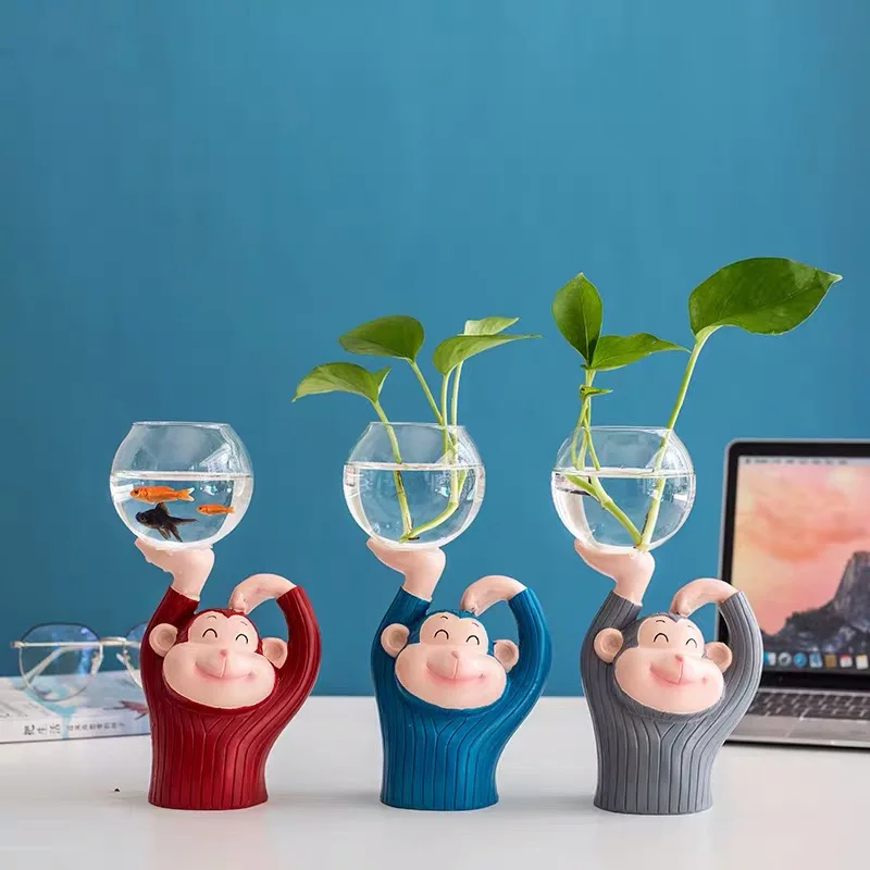 

Flower Vase Decoracion Salon Casa Home Decor Gift Living Room Decoration Cute Cartoon Monkey Fish Tank Hydroponic Plant Vessel