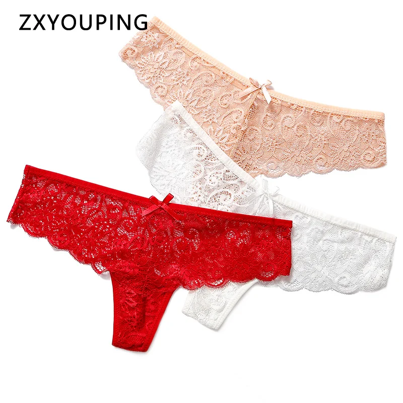 3 шт. женские кружевные прозрачные трусики танга с низкой посадкой|Женские