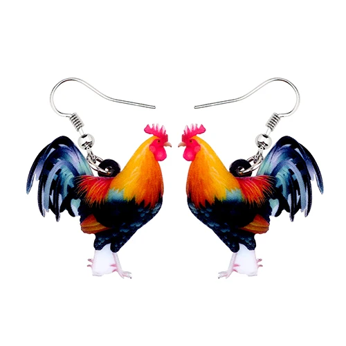 Multicolor WEVENI, акриловые цветочные серьги курица, длинные висячие серьги, новинка, фермерские украшения для женщин, девочек, Мультяшные животные, подвески - Окраска металла: Multicolor