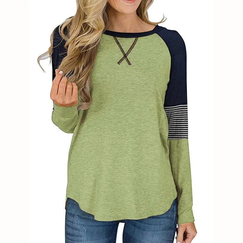 Женская футболка с длинным рукавом и круглым вырезом в полоску | одежда