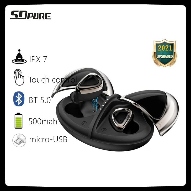 

SDpure TWS Bluetooth Headphone wireless Blutooth Earphone Hifi Music Headset IPX7 Waterproof Sport Earbud TWS Earphones With Mic