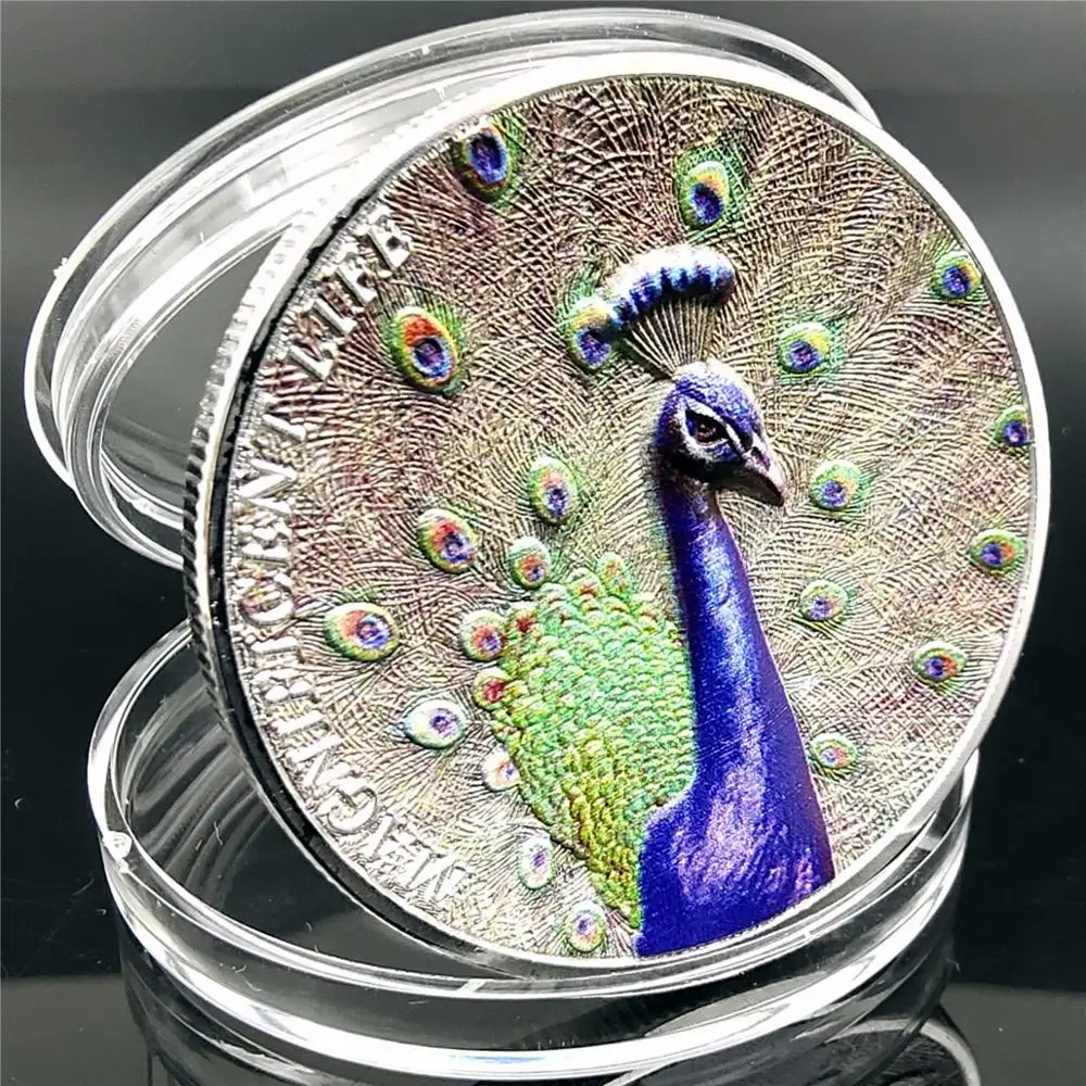 Павлин рельеф монеты коллекционные серебряные с животными 40 мм|Безвалютные