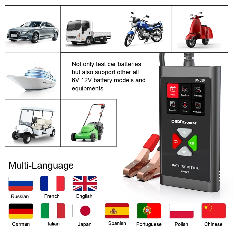BM560 BM580 6В 12В Тестер емкости аккумулятора Анализатор 100-2000CCA 2-220Ач SOC SOH