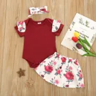 Летняя Одежда для младенцев для маленьких девочек с оборками боди с резинкой для девочек, шорты с цветочным принтом повязка на голову, комплект одежды из 3 предметов для маленьких девочек детская одежда 2021