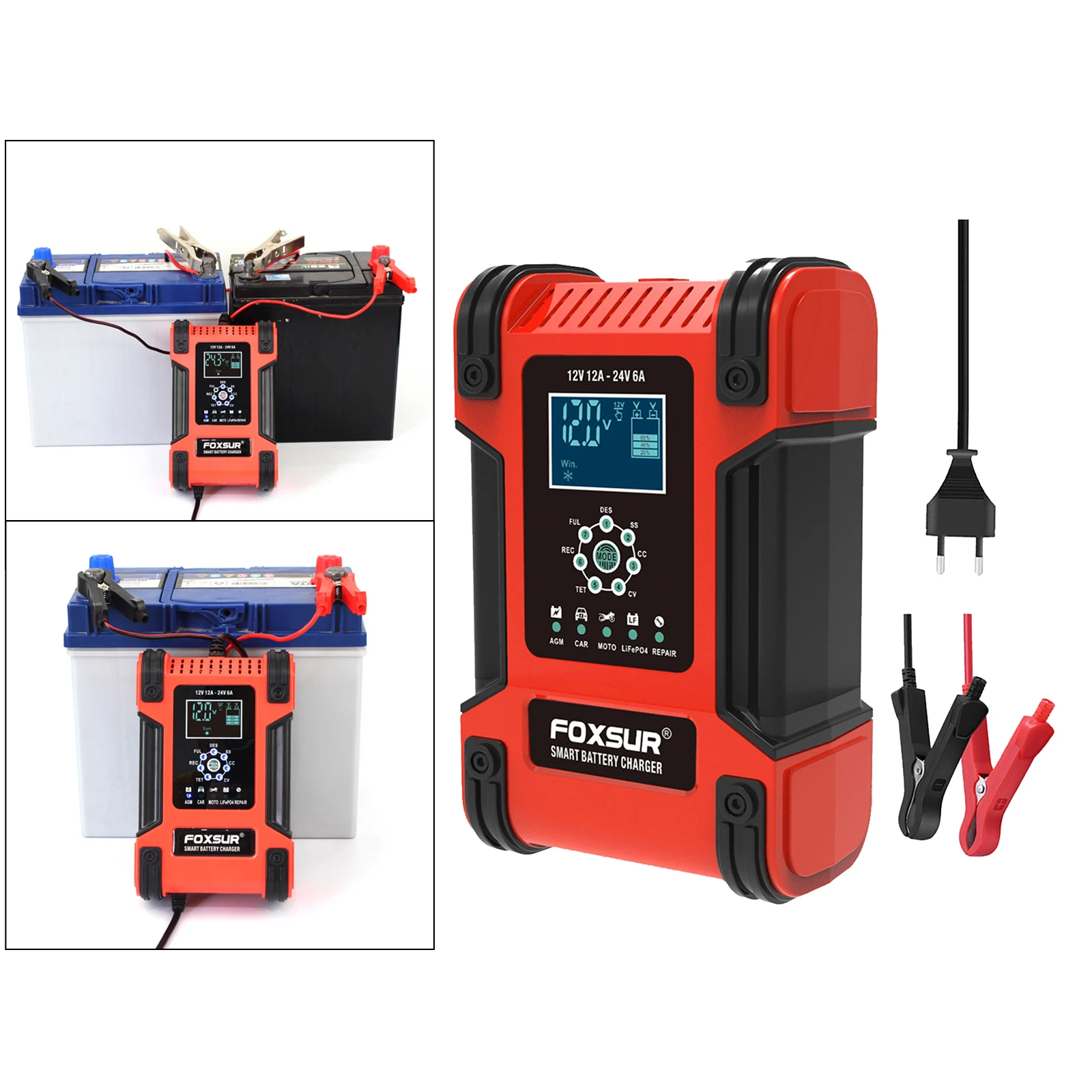 

Автомобильное зарядное устройство 12 В 12 а 24 в 6 А, автоматическая зарядка, зарядка с европейской вилкой