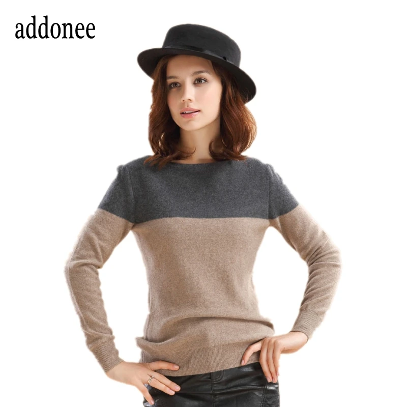Hot sale New Arrival Women's Cashmere Wool Sweater Female Contrast Color Basic Pullover Long Sleeve Free Shipping | Женская одежда
