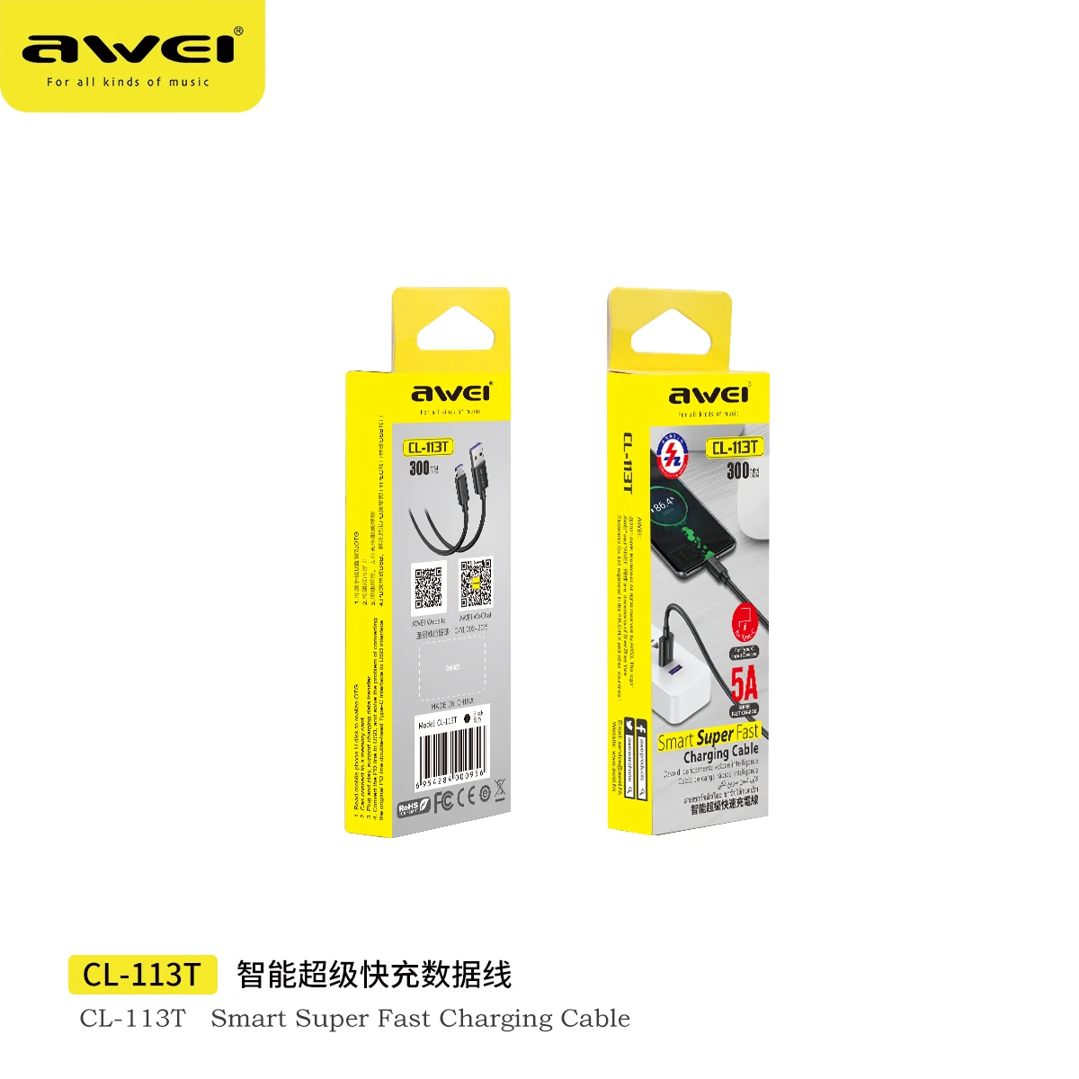 

awei CL-113T 30cm 5V/5A Quick Charge Type-C Cables Power Bank Cables Charging For Xiaomi Huawei