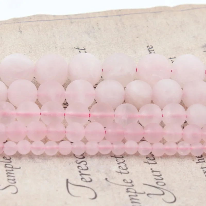 Натуральные ювелирные изделия матовые розовые кварцевые бусины с матовой