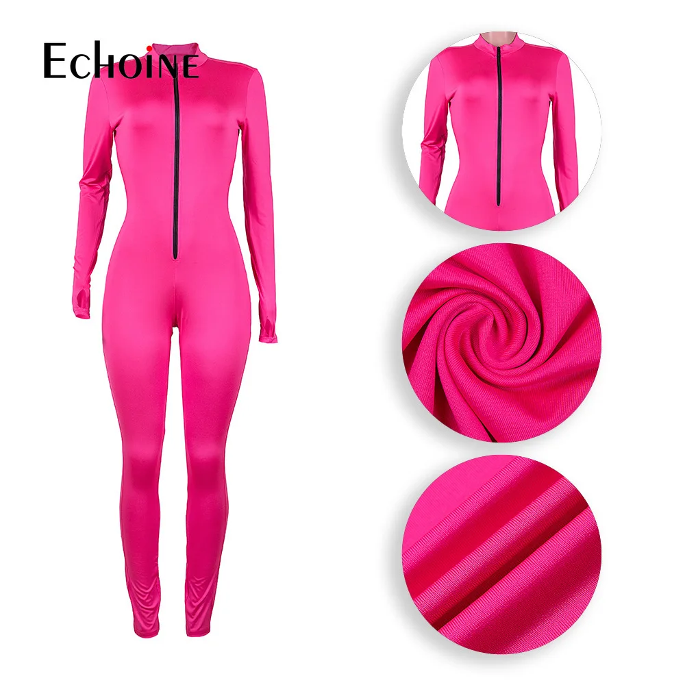 

Echoine Autumn Women Long Sleeve Zipper Moto Bike Style Sexy Jumpsuit Bodycon Skinny Sport One Piece Overall Romper Playsuit