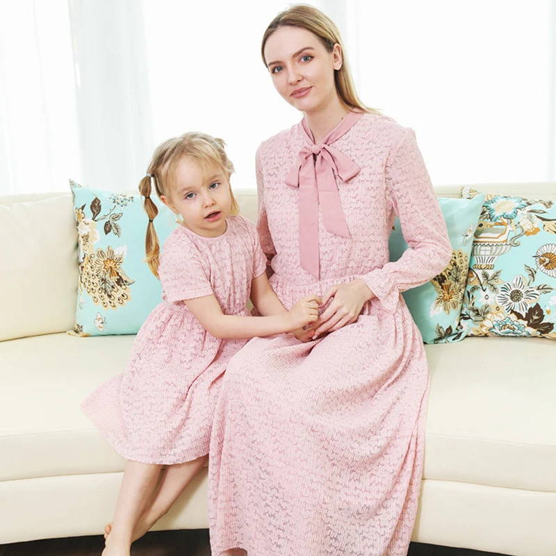 

Melario/одинаковые платья для всей семьи; Сезон лето-осень элегантные платья из хлопка с цветочным принтом и бантом для мамы и дочки