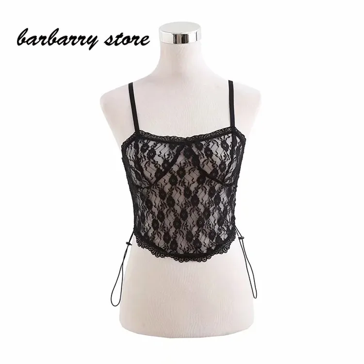 2021 summer new European American style sexy cut out lace black vest women's slim short suspender tops tank top women backless
