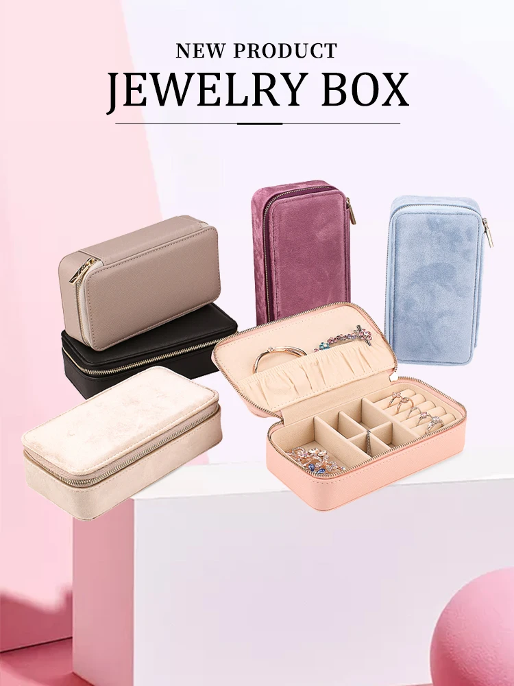 Jewellery Box Women Girls Pink Zipper Storage Gift Jewelry Case Packaging Organizer Leather Earring