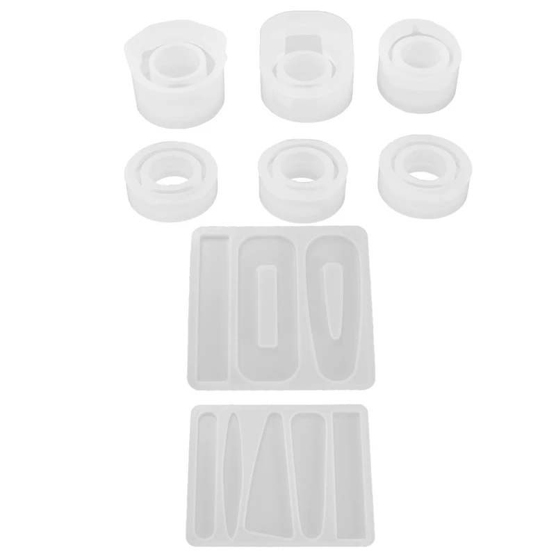 

6 Pcs Assorted DIY Silicone Ring Mold With 2 Pcs Silicone Epoxy Resin Mold Jewelry Making Tools DIY Hairpin Acrylic Mold