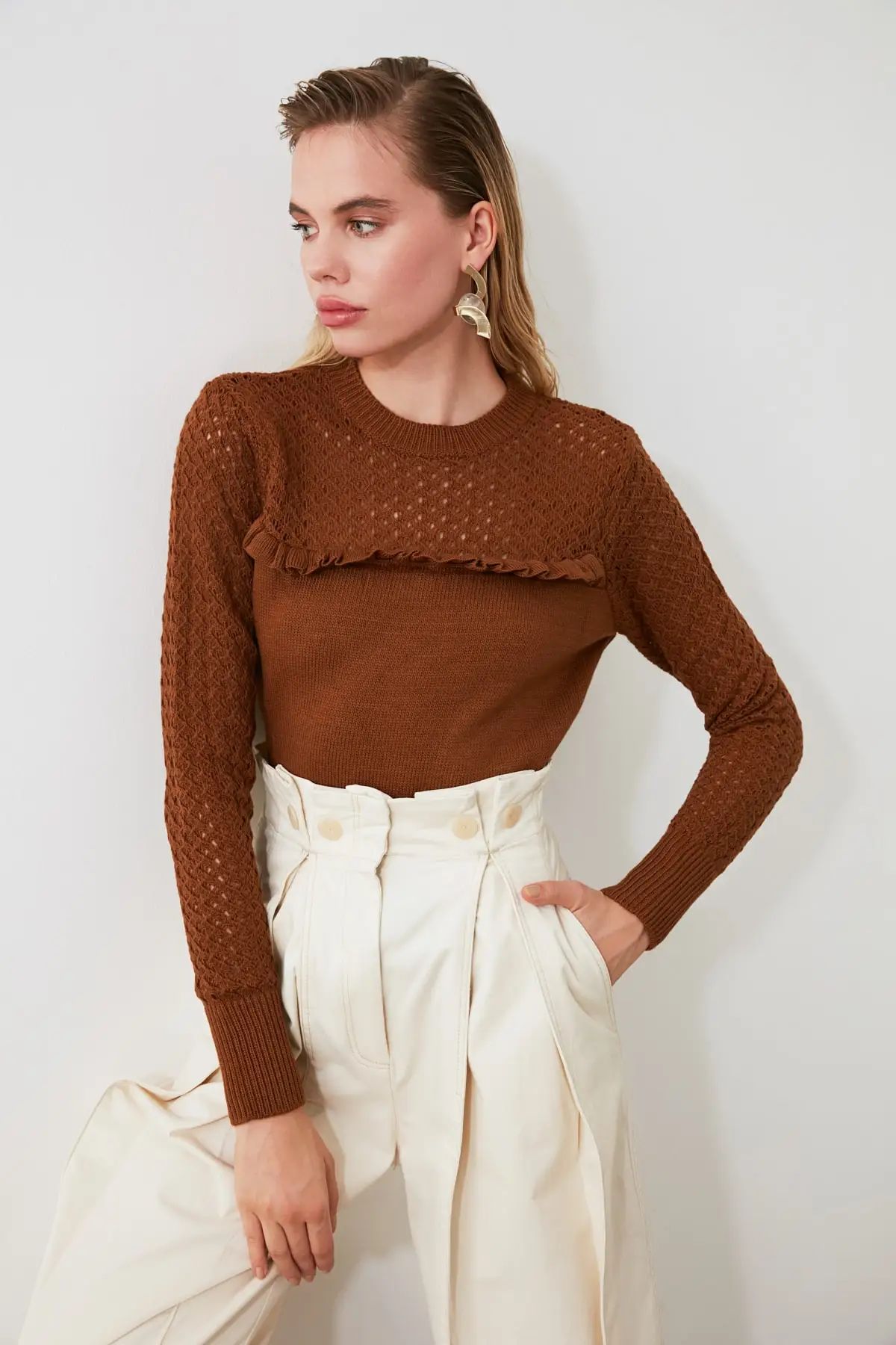 

Trendyol Cellular Frilly Knitwear Sweater TWOAW21KZ0702