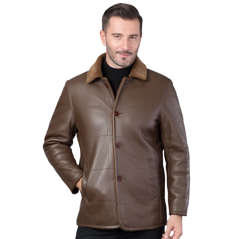 Осенняя мужская шерстяная меховая кожаная куртка зимнее высококачественное