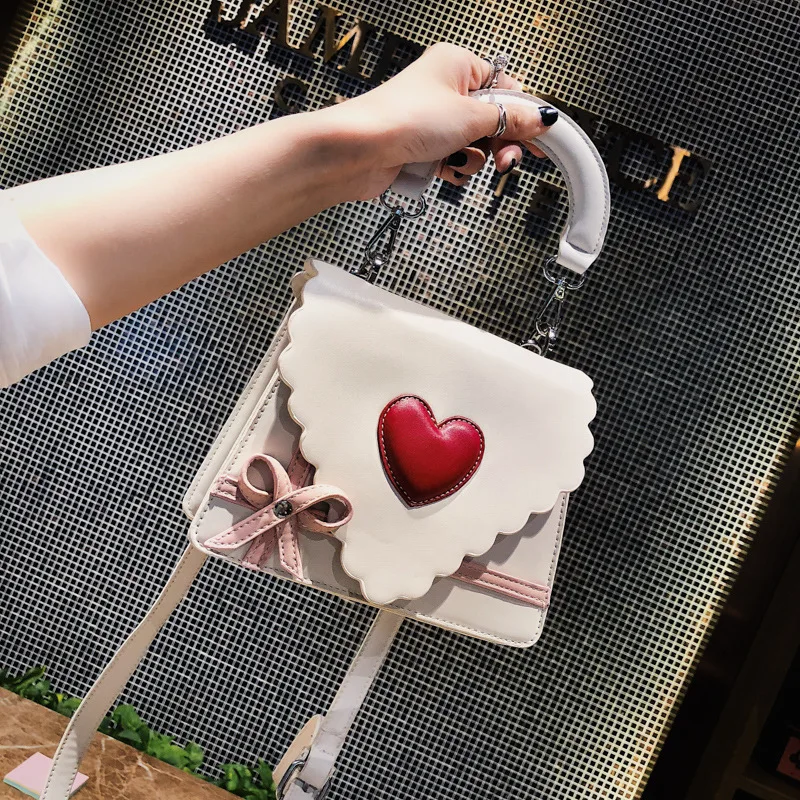 2019 Симпатичные розовые сумки через плечо с милым бантом и красным сердцем