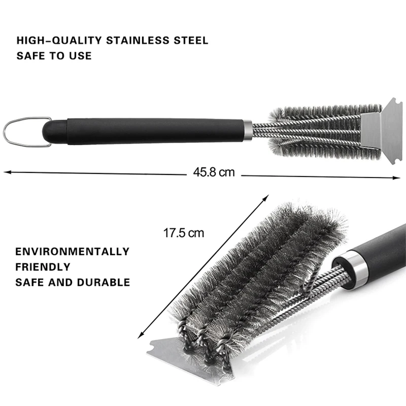 

Stainless Steel Grill Brush Barbecue Cleaning Brush 3 In 1 Barbecue Grill Brushes BBQ Clean Tool Barbecue Cooking Accessories