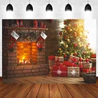 Фоны для фотосъемки Рождественский фон красная кирпичная стена камин деревянный пол Рождественская елка фоны для фотостудии