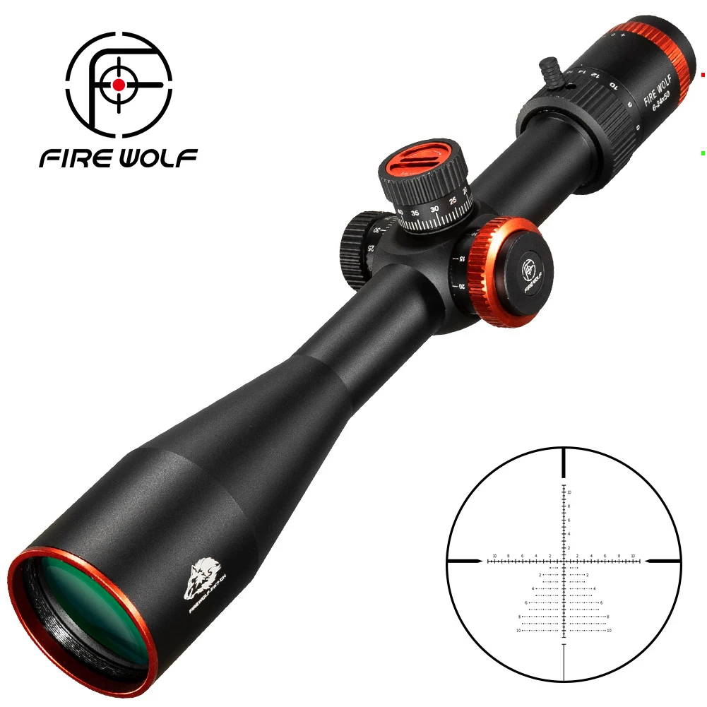 Cheap FIRE WOLF QZ 6 24X50 FFP Optical Hunting Sniper Rifle Scope Tactical Airsoft Accessories Rifle Hunting Scope