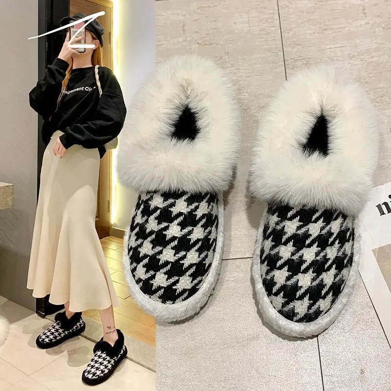 

2022 Autumn Winter Snow Boots Women Flat Ankle Boot Female Furry Loafers Slip on Shoes Keep Warm Faux Fur Martin Boots NEW