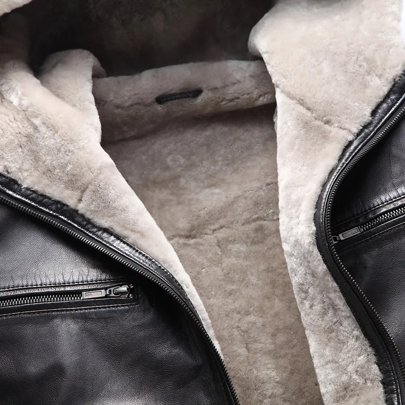 Мужская зимняя куртка из 100% натуральной козьей кожи с мехом|Мужские кожаные