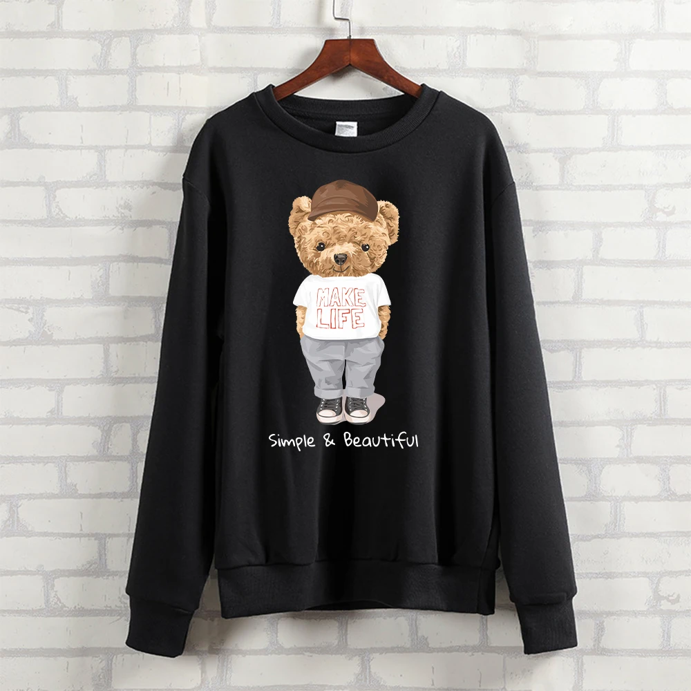 

Толстовка BLINGPAW Teddy Bear Make Life в стиле унисекс, простой красивый свитшот с круглым вырезом и принтом, тяжелая смесь, свободная осенняя одежда с длинным рукавом