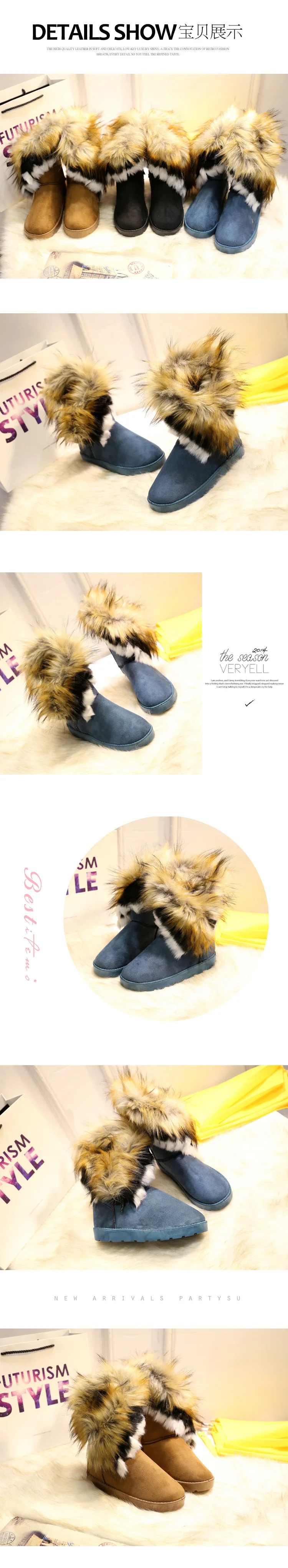 Classic Faux Fox Hair Winter Snow Rain Warm Short fur Boots Women Australian Boots Fashion tube women shoes big size 42
