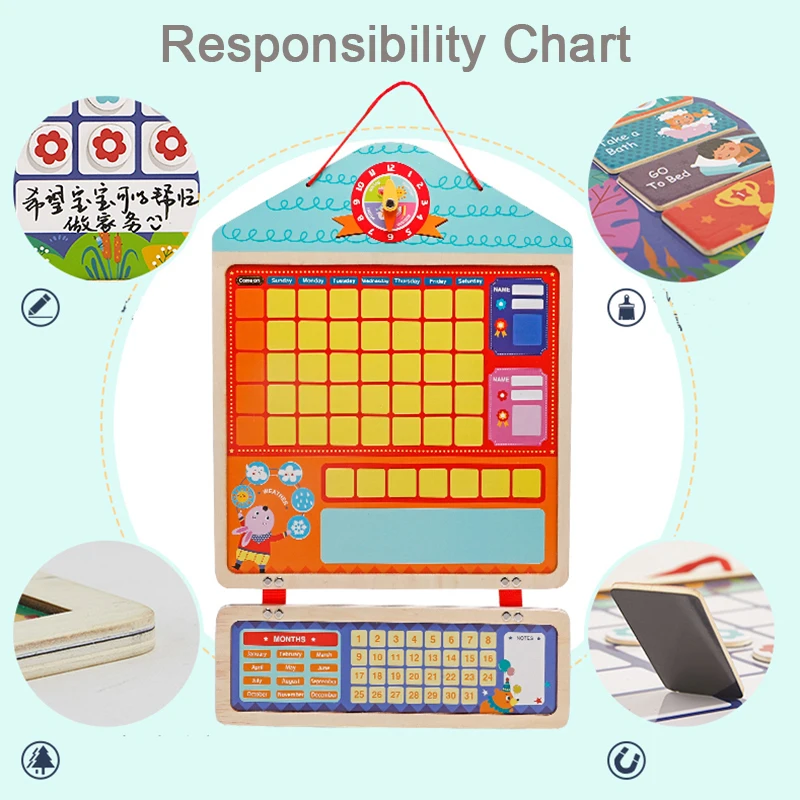 

Wooden Magnetic Reward Activity Responsibility Chart Calendar Children Self Discipline Attendance Sheet Kids Calendar Time Toys