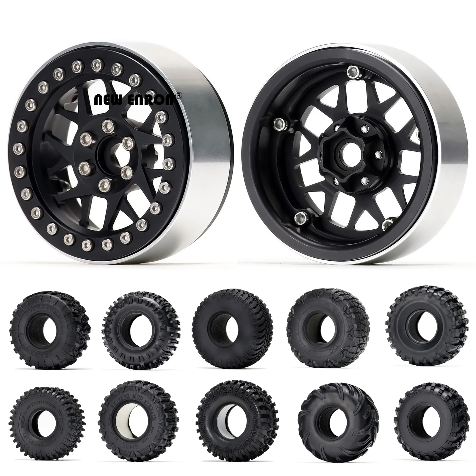 

NEW ENRON 2.2" Alloy Beadlock Wheels Rim & Rubber Tires 4Pcs for RC Car 1/10 Axial SCX10 90046 Traxxas TRX-6 Wraith 90048 RR10