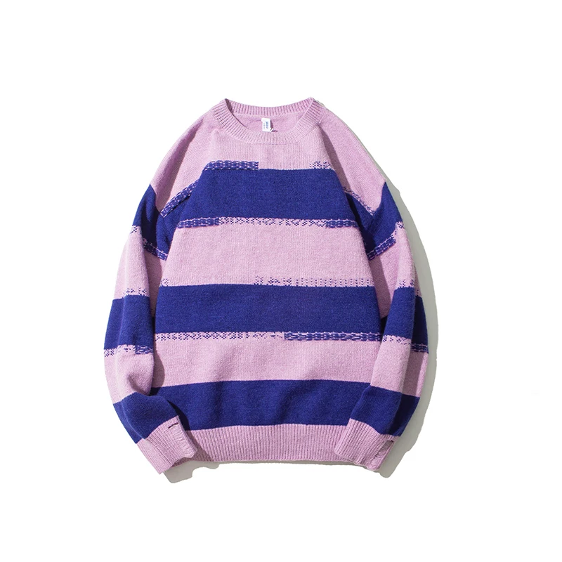 Оригинальный Цветной полосатый осенний свитер с круглым вырезом оверсайз для