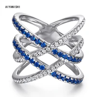aiyanishi 925 sterling silver band ring for women wedding jewelry blue multilayer stackable engagement modern band rings anillos