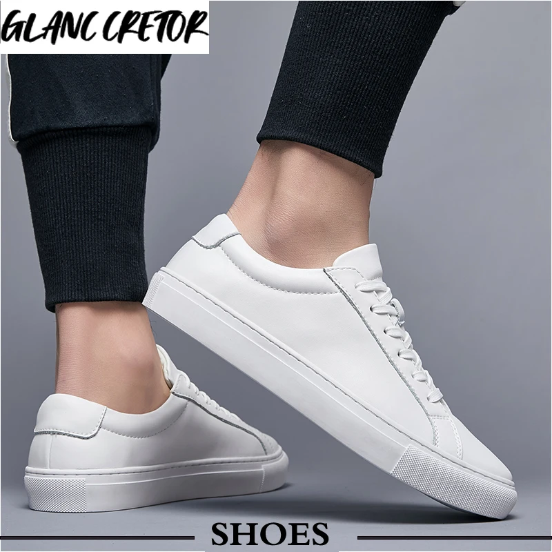 

Sneakers Lace Up Genuine Leather Shoes Footwear Sneakers White Men Casual Shoes Luxury Men Flats Fashion White