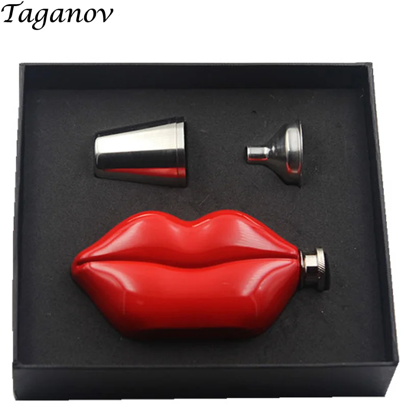 Hipflask карманная Бутылка для виски, ликера, вина, Очаровательная фляжка для губ, фляжка из нержавеющей стали, 5 унций, красная банка для виски и фляжка, набор воронки, подарок